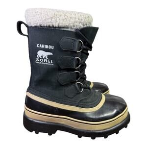 Sorel Caribou Snow Boots Black Leather Women size 5